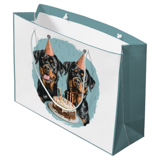 Grand Sac Cadeau Joyeux chien Rottweiler d'anniversaire (Dos Angle)
