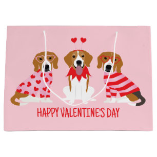 Grand Sac Cadeau Joyeux Chiens Beagles de la fête des Valentines