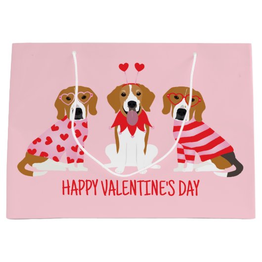 Grand Sac Cadeau Joyeux Chiens Beagles de la fête des Valentines (Devant)