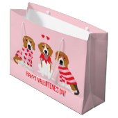 Grand Sac Cadeau Joyeux Chiens Beagles de la fête des Valentines (Devant Angle)