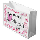 Grand Sac Cadeau Joyeux Coeurs de la fête des mères (Devant Angle)