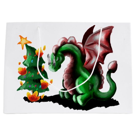 Grand Sac Cadeau Joyeux dragon de Noël (Devant)