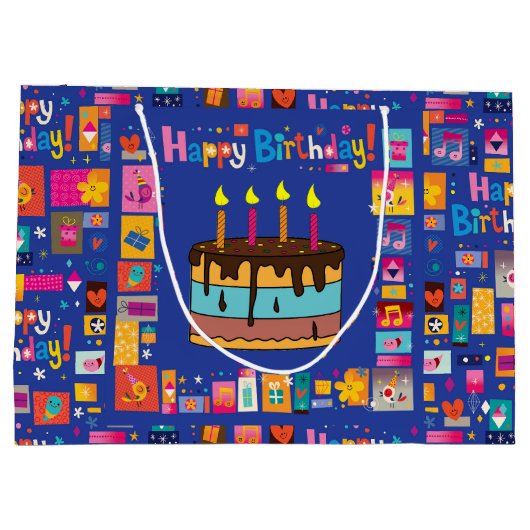 Grand Sac Cadeau Joyeux Enfants d'anniversaire (Dos)