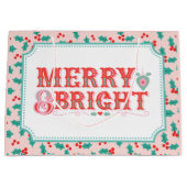 Grand Sac Cadeau Joyeux et lumineux | Rose et Rouge Holly (Devant)