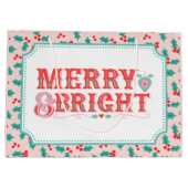 Grand Sac Cadeau Joyeux et lumineux | Rose et Rouge Holly (Dos)