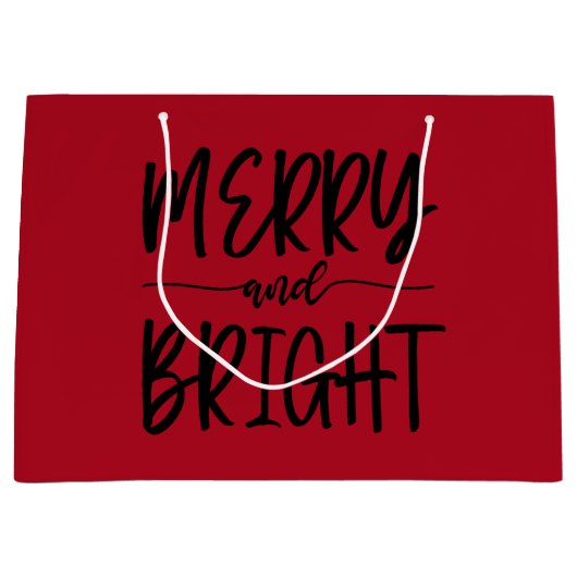 Grand Sac Cadeau Joyeux et lumineux Script élégant Noël rouge (Devant)