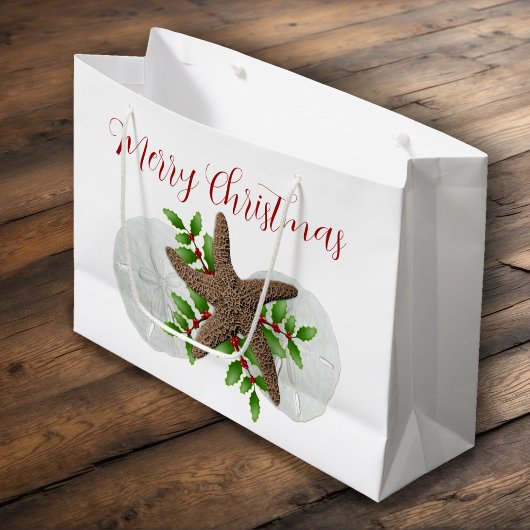Grand Sac Cadeau Joyeux Floride Noël Starfish Dollars de sable