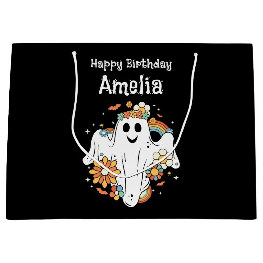 Grand Sac Cadeau Joyeux Ghost Retro Hippie Vibe Anniversaire (Devant)