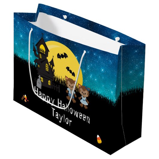 Grand Sac Cadeau Joyeux Halloween Costume Party Werewolf Blue (Devant Angle)