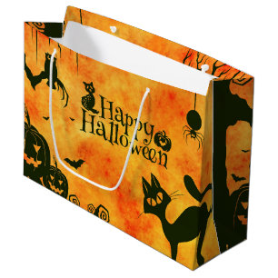 Grand Sac Cadeau Joyeux Halloween sorcières Chats Araigners Chouett