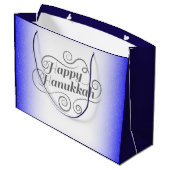 Grand Sac Cadeau Joyeux Hanoukka 2 tons bleu blanc Arrière - plan (Dos Angle)