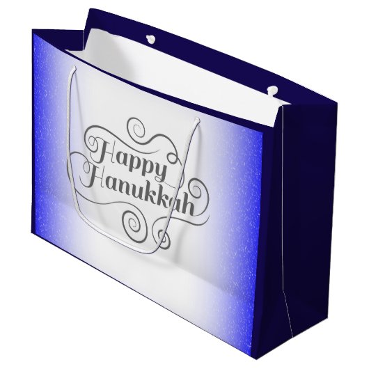 Grand Sac Cadeau Joyeux Hanoukka 2 tons bleu blanc Arrière - plan (Devant Angle)