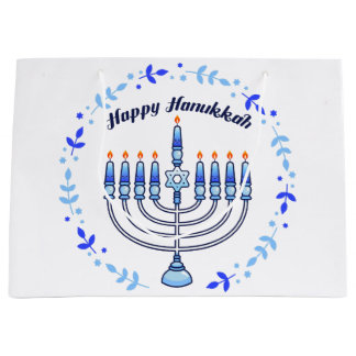 Grand Sac Cadeau Joyeux Hanoukka Menorah Juif Juif Cute bougies
