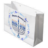 Grand Sac Cadeau Joyeux Hanoukka Menorah Juif Juif Cute bougies (Devant Angle)