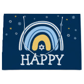 Grand Sac Cadeau Joyeux Hanoukka Menorah Rainbow (Devant)