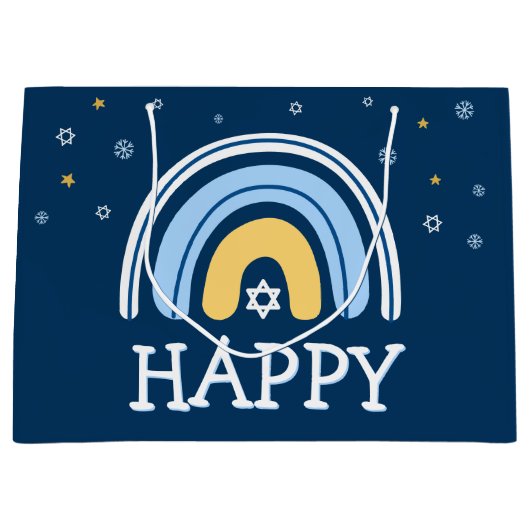 Grand Sac Cadeau Joyeux Hanoukka Menorah Rainbow (Devant)