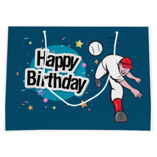 Grand Sac Cadeau Joyeux joueur de baseball Anniversaire lancer ball (Devant)