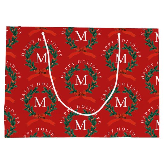 Grand Sac Cadeau Joyeux Joyeux Jours Personnalisés Monogramme Rouge (Dos)