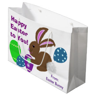 Grand Sac Cadeau Joyeux lapin de Pâques OEufs décorés