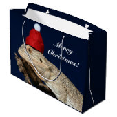 Grand Sac Cadeau Joyeux Lézard Dragon Bearé Noël - Santa Hat (Dos Angle)