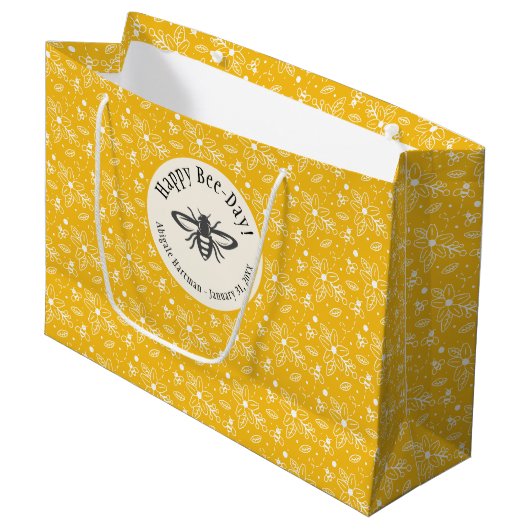 Grand Sac Cadeau Joyeux Miel d'Abeille Jaune (Devant Angle)