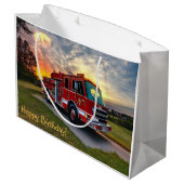 Grand Sac Cadeau Joyeux moteur de feu d'anniversaire (Dos Angle)