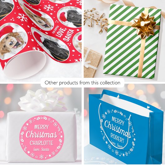 Grand Sac Cadeau Joyeux Noël Amour Père Noël Nom personnalisé Bleu