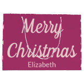 Grand Sac Cadeau Joyeux Noël Arbres rose profonde et rose pâle Nom (Dos)