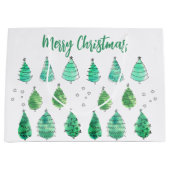 Grand Sac Cadeau Joyeux Noël Arbres verts (Devant)