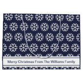Grand Sac Cadeau Joyeux Noël Bleu Blancs Flammes de neige Nom de fa (Dos)