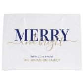 Grand Sac Cadeau Joyeux Noël bleu marine  (Devant)