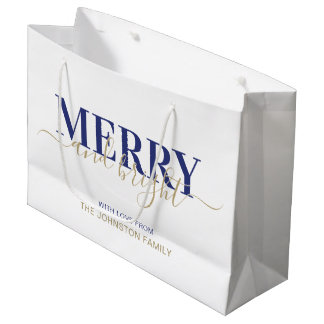 Grand Sac Cadeau Joyeux Noël bleu marine 