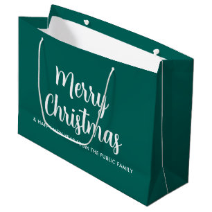 Grand Sac Cadeau Joyeux Noël Bonne Année Vert Blanc personnalisé