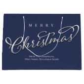 Grand Sac Cadeau Joyeux Noël Calligraphie Script Navy Blue Plaid (Devant)