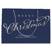 Grand Sac Cadeau Joyeux Noël Calligraphie Script Navy Blue Plaid (Dos)