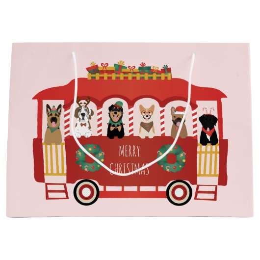 Grand Sac Cadeau Joyeux Noël Chiens de vacances Trolly (Devant)
