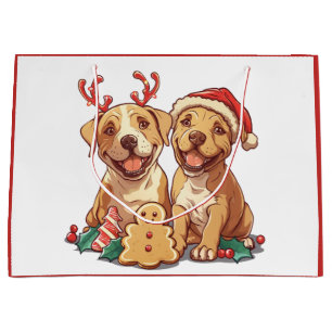 Grand Sac Cadeau Joyeux Noël Chiens Pit Bull