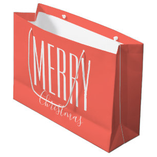 Grand Sac Cadeau Joyeux Noël Corail Blanc