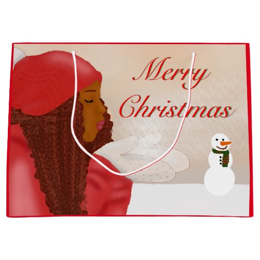 Grand Sac Cadeau Joyeux Noël dans la neige (Devant)