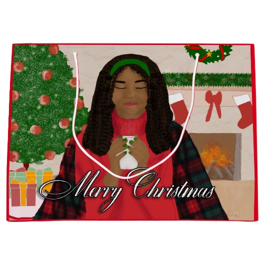 Grand Sac Cadeau Joyeux Noël dans la neige (Devant)