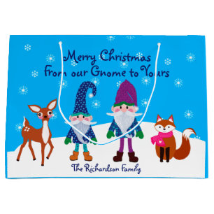 Grand Sac Cadeau Joyeux Noël de notre Gnome à votre Deer Fox L