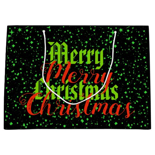 Grand Sac Cadeau Joyeux Noël d'étincelle verte (Devant)