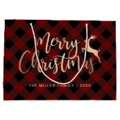 Grand Sac Cadeau Joyeux Noël d'or Noir & Rouge Plaid (Dos)