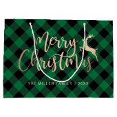 Grand Sac Cadeau Joyeux Noël d'or Noir & Vert Plaid (Dos)