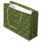 Grand Sac Cadeau Joyeux Noël Elégant Olive Green Gold Script (Devant Angle)