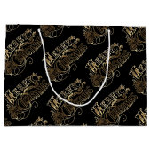 Grand Sac Cadeau Joyeux Noël en noir et or (Dos)