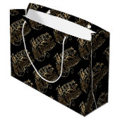 Grand Sac Cadeau Joyeux Noël en noir et or (Dos Angle)