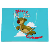 Grand Sac Cadeau Joyeux Noël - Feliz Navidad Flying Reindeer (Devant)