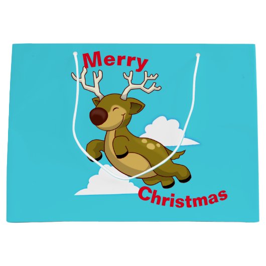 Grand Sac Cadeau Joyeux Noël - Feliz Navidad Flying Reindeer (Devant)