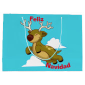 Grand Sac Cadeau Joyeux Noël - Feliz Navidad Flying Reindeer (Dos)